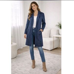 Sz XL Magaschoni NWOT Blue Suede Open Front Jacket